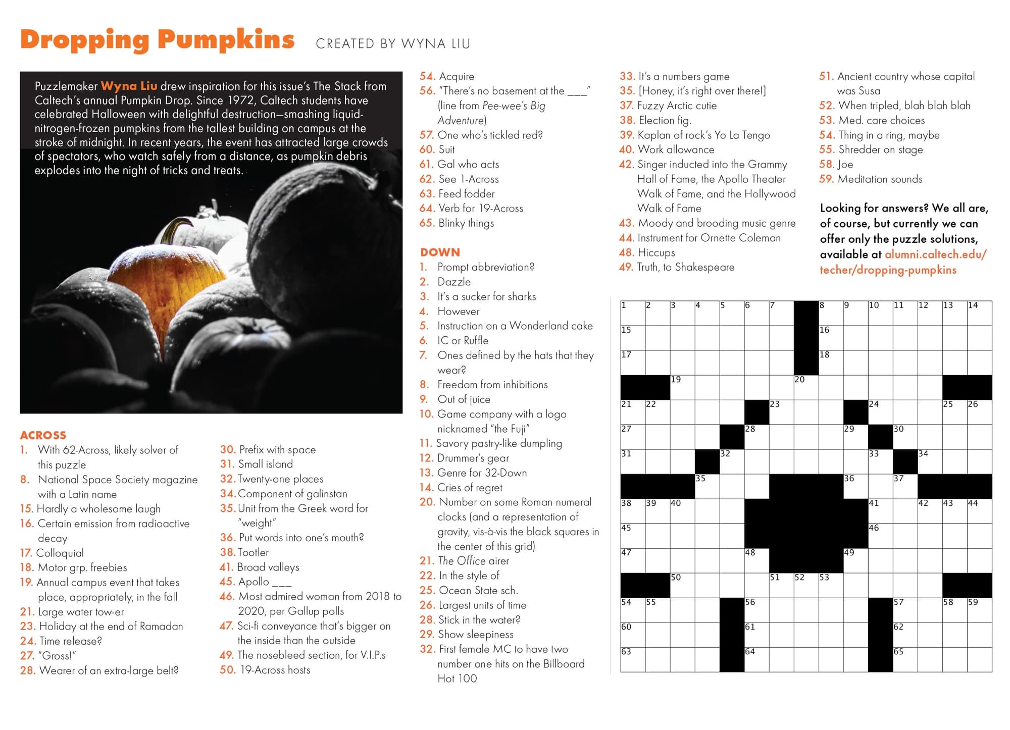 See if you can solve this crossword, taking inspiration from the iconic Techer Pumpkin Drop.